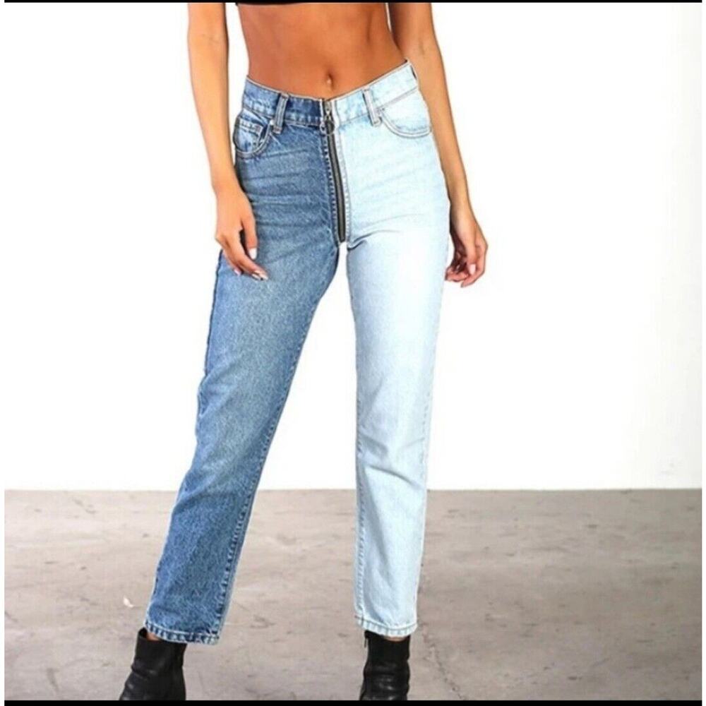 Revice Denim Two Toned High Rise Skinny Jeans‎ Wrap Around Zipper Size 25 Sexy!